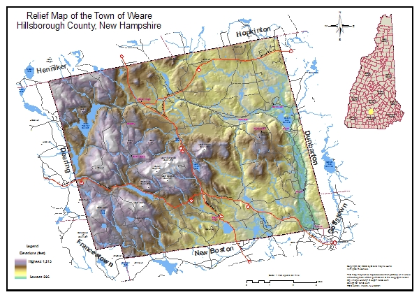 2008 Weare NH Relief Map by D. Hurd