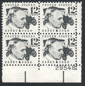 1968 Henry Ford Postage Stamp, Plate Block