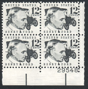 1968 Henry Ford Postage Stamp, Plate Block
